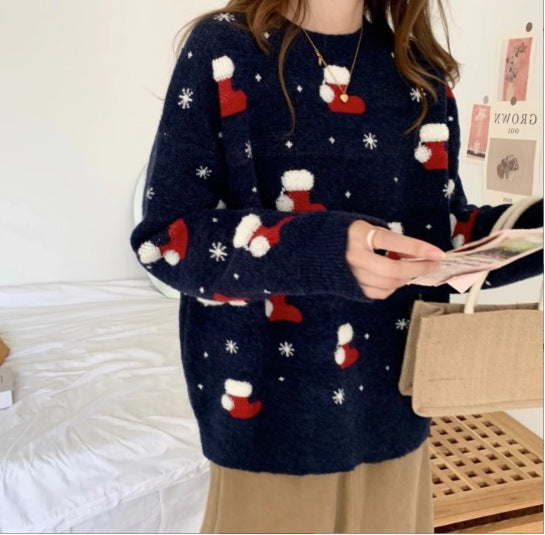 Women's Christmas Sweater with Festive Sock Design