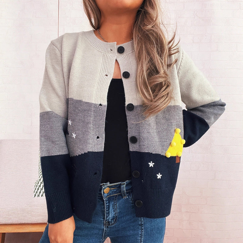 Women's Cardigan with Festive Motif and Button Details