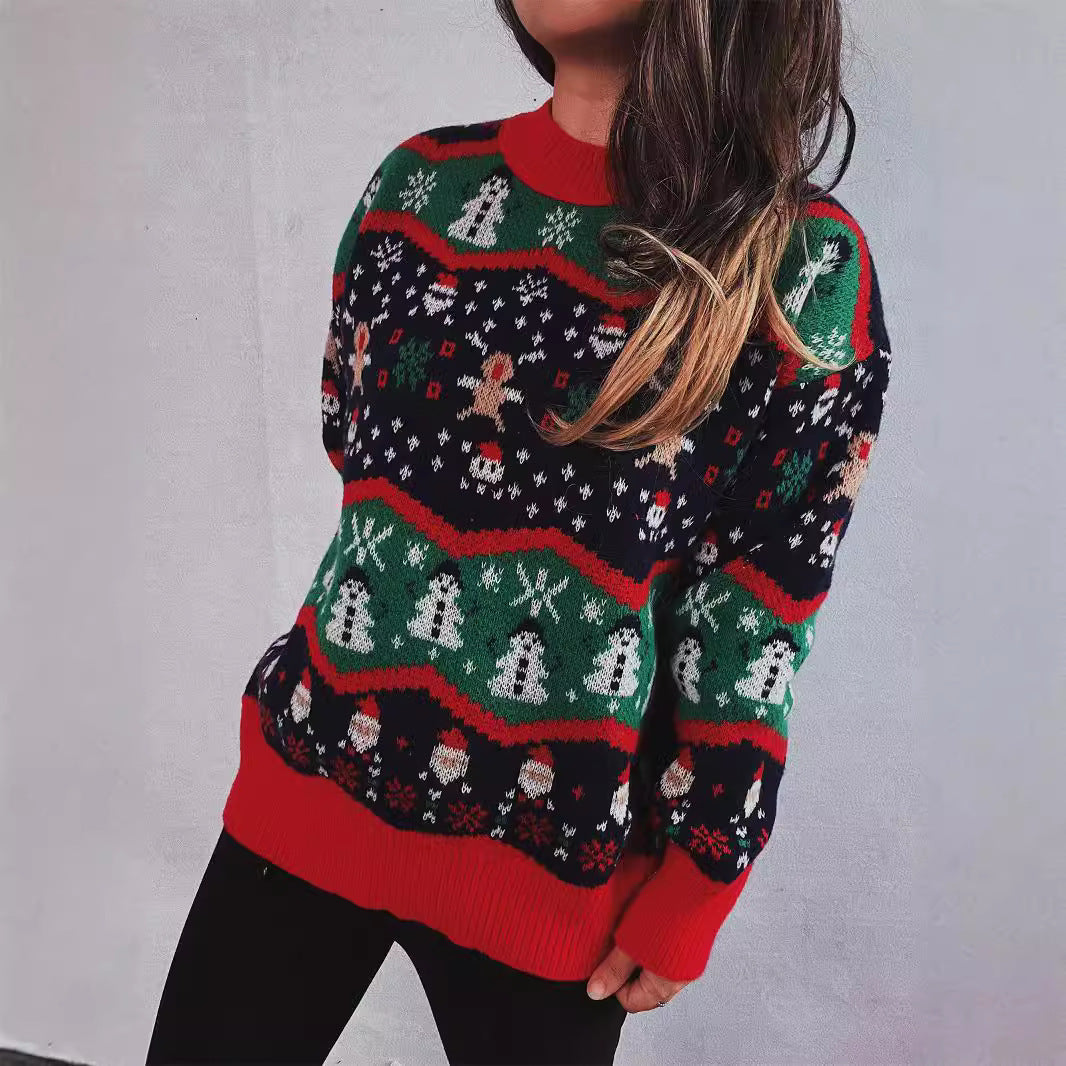 Women's Christmas Sweater with Festive Design and Playful Motifs