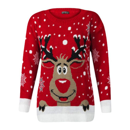 Women's Christmas Sweater with Cheerful Reindeer Motif