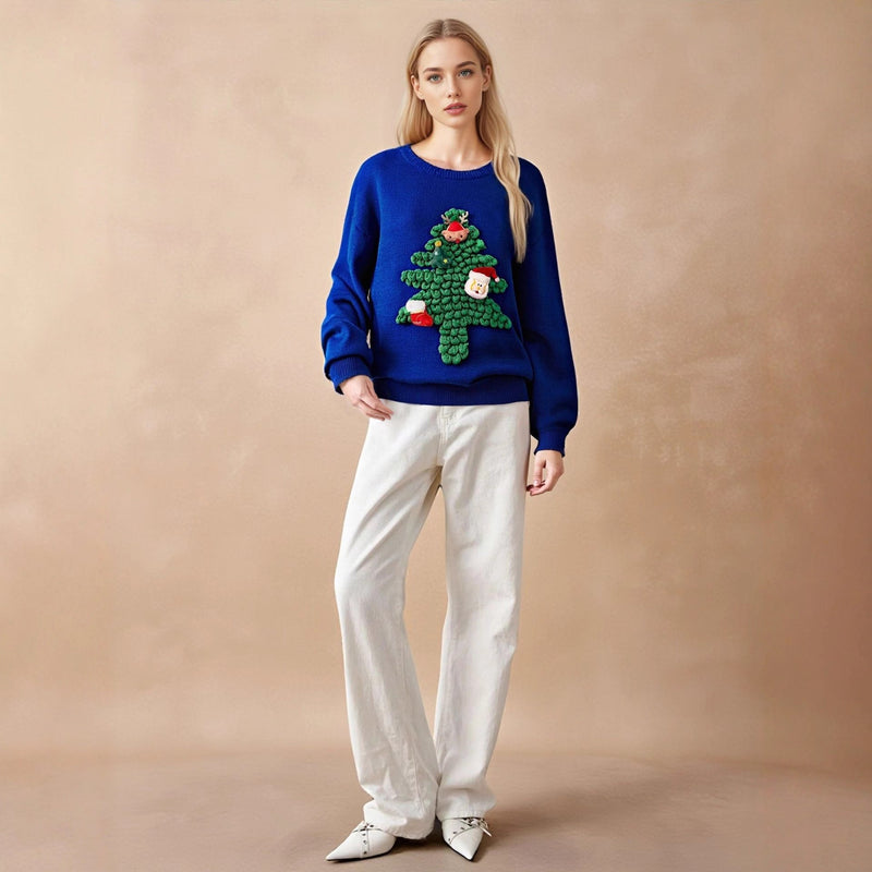 Women's Christmas Sweater with 3D Fir Tree Design