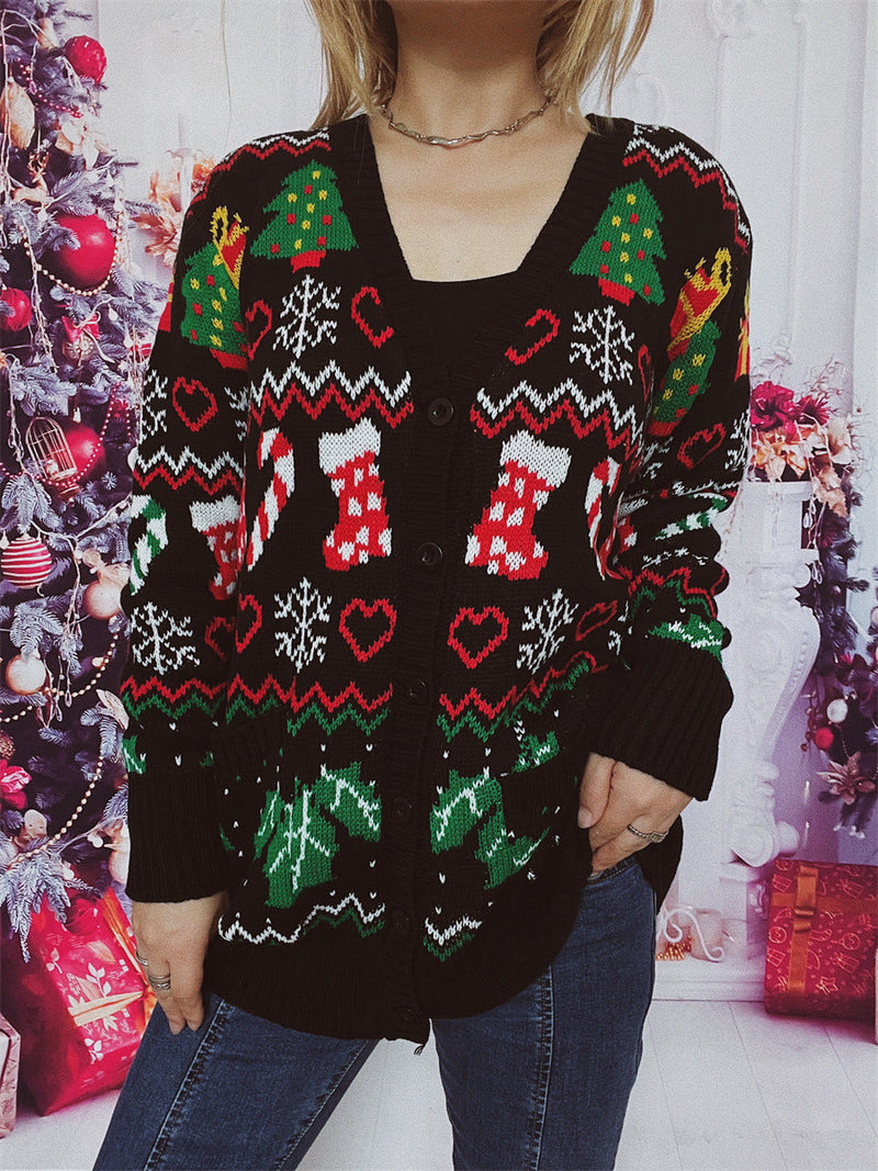 Women's Christmas Cardigan with Festive Motif and Practical Button Closure