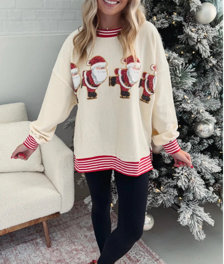 Women's Oversized Sweater with Festive Santa Motif R&B