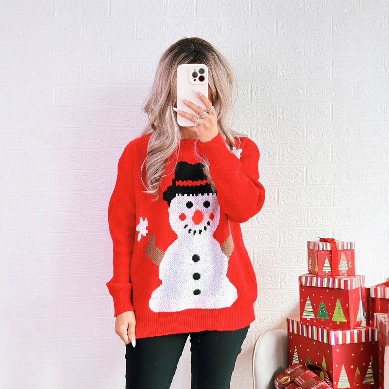 Women's Christmas Sweater with Festive Snowman Motif