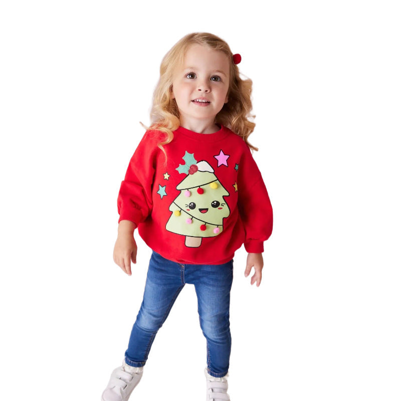 Girls' Sweater with Festive Christmas Tree Motif