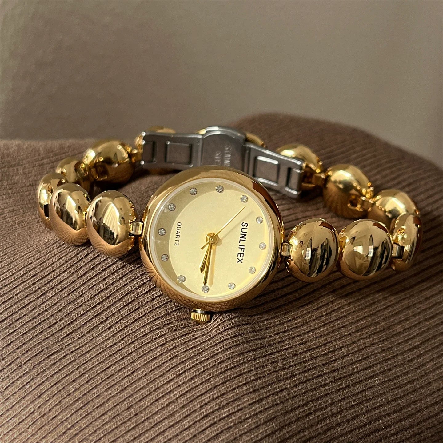 Small Dial Gold Bead Bracelet Watch