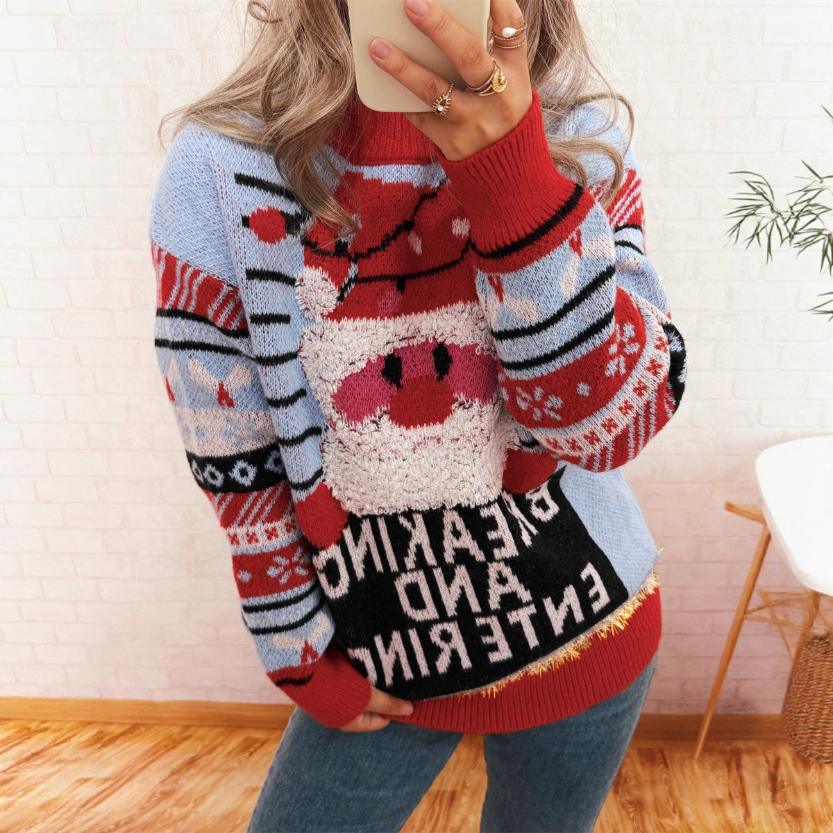 Women's Christmas Sweater with Creative Reindeer Motif and Cheerful Design