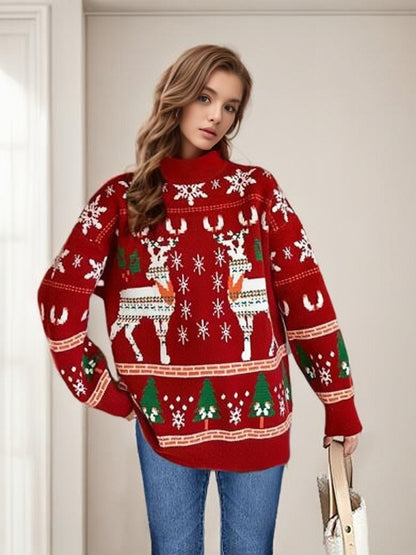 Women's Christmas Sweater with Festive Motifs and Casual Cut