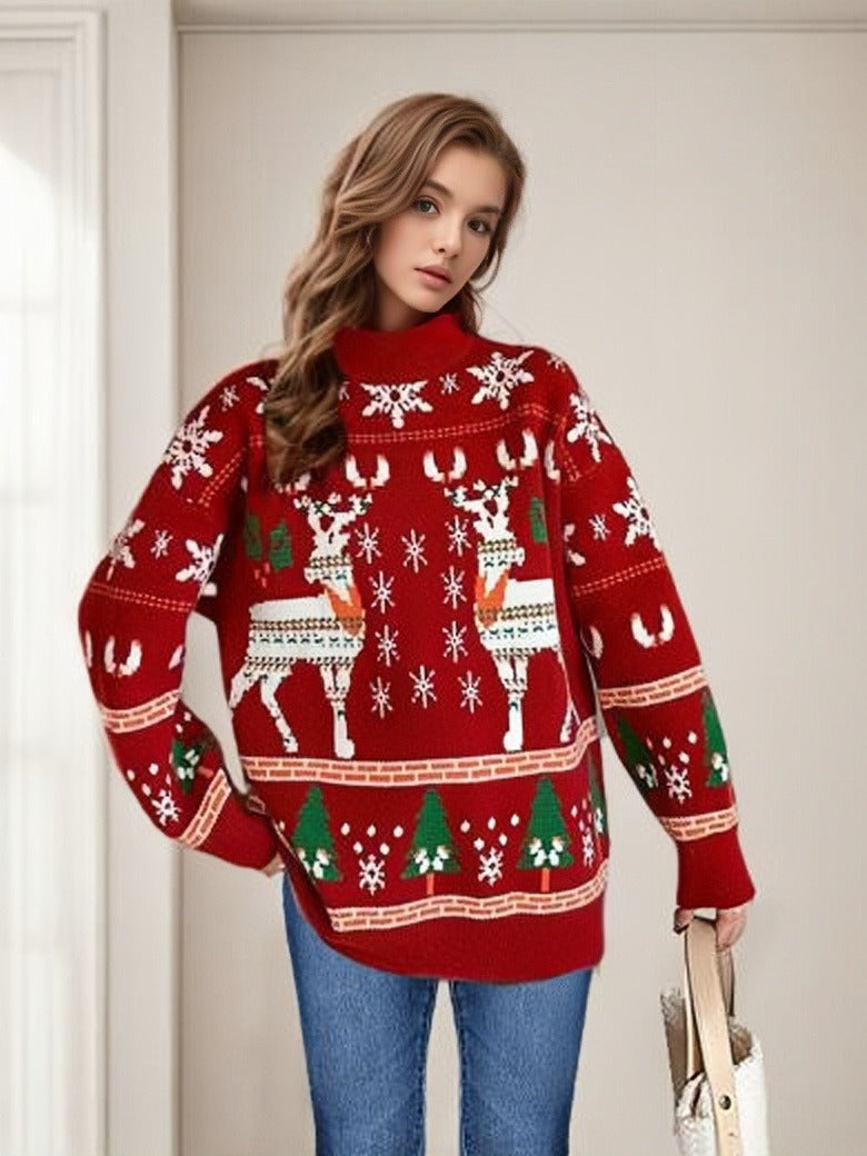 Women's Christmas Sweater with Festive Motifs and Casual Cut