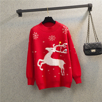 Women's Cozy Christmas Sweater with Festive Reindeer Design R&B