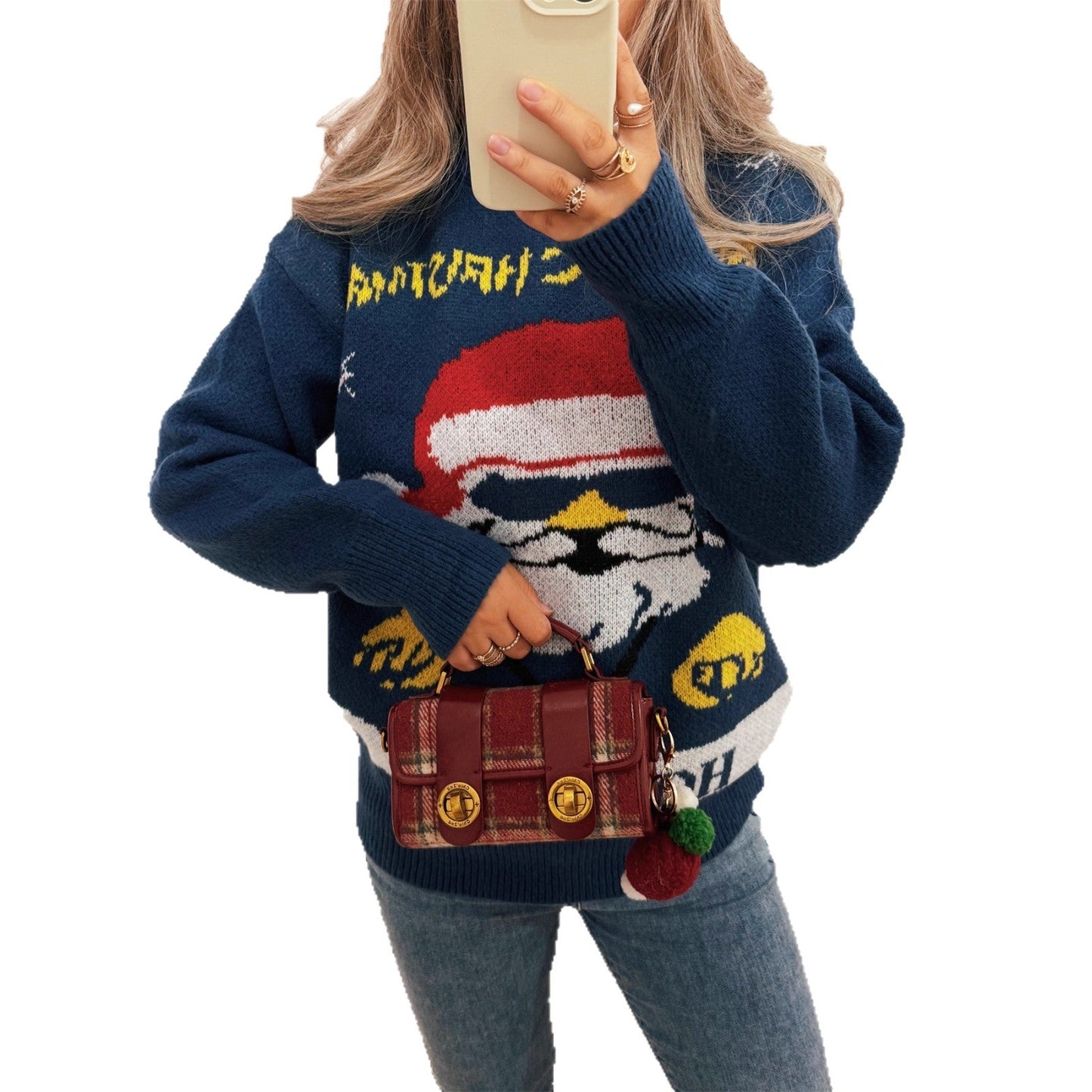 Women's Festive Knit Sweater with Christmas Motif