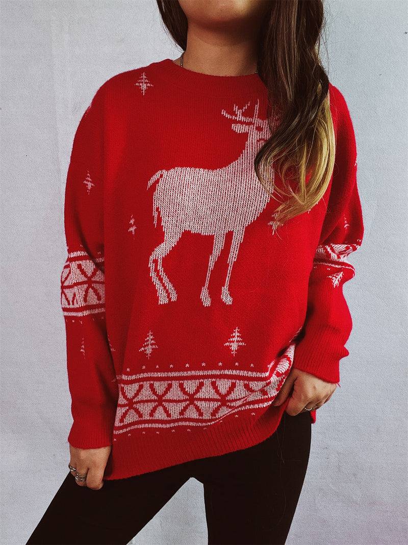 Women's Christmas Sweater with Festive Reindeer Motif and Soft Knit