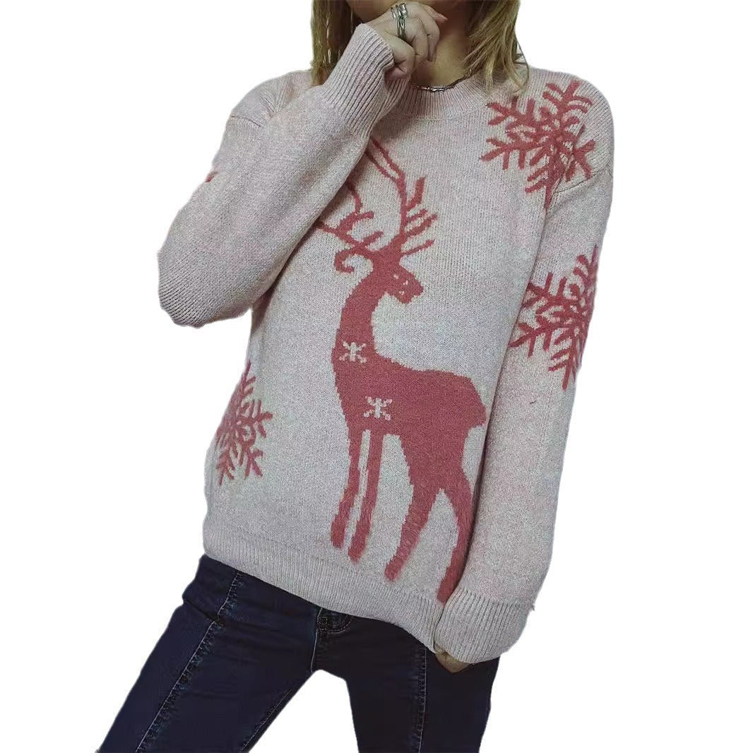 Women's Christmas Sweater with Festive Reindeer Motif and Comfortable Cut