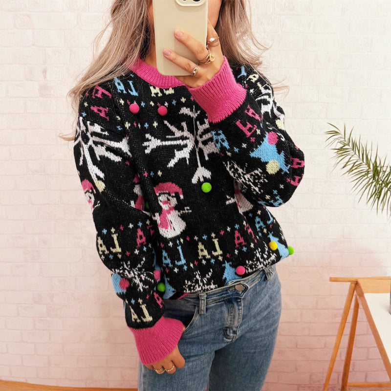 Women's Festive Sweater with Colorful Christmas Motifs and Playful Details R&B