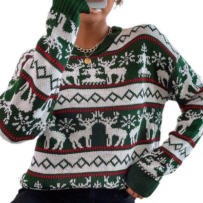 Women's Christmas Sweater with Modern Reindeer Pattern and Exclusive Knit Quality