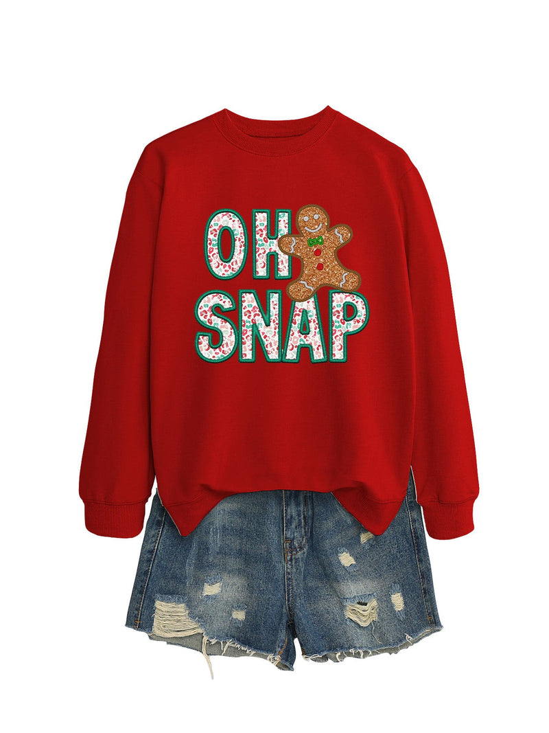 Women's Sweatshirt with Fun Gingerbread Man Motif and Sparkling Lettering