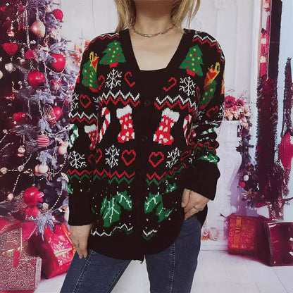Women's Christmas Cardigan with Festive Motif and Practical Button Closure R&B