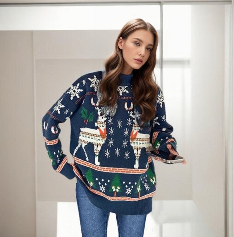 Women's Christmas Sweater with Festive Motif and Casual Cut