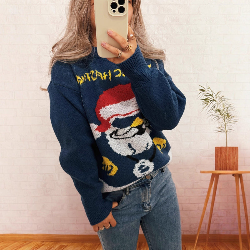 Women's Festive Knit Sweater with Christmas Motif R&B