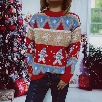 Women's Festive Knit Sweater with Cheerful Christmas Motif and Casual Cut