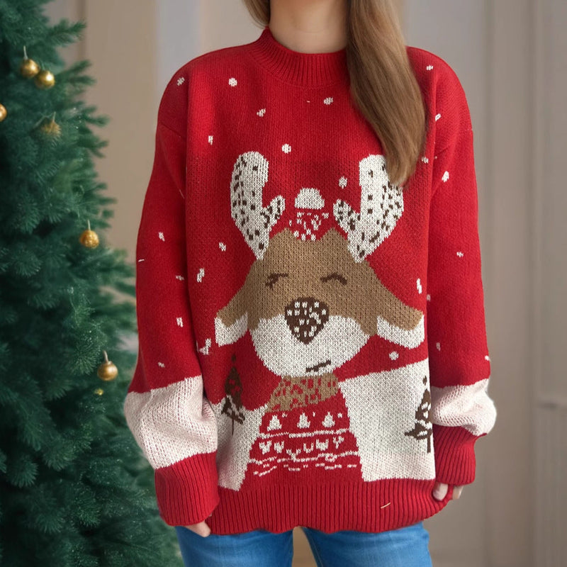 Women's Sweater with Festive Reindeer Motif and Heavenly Design R&B