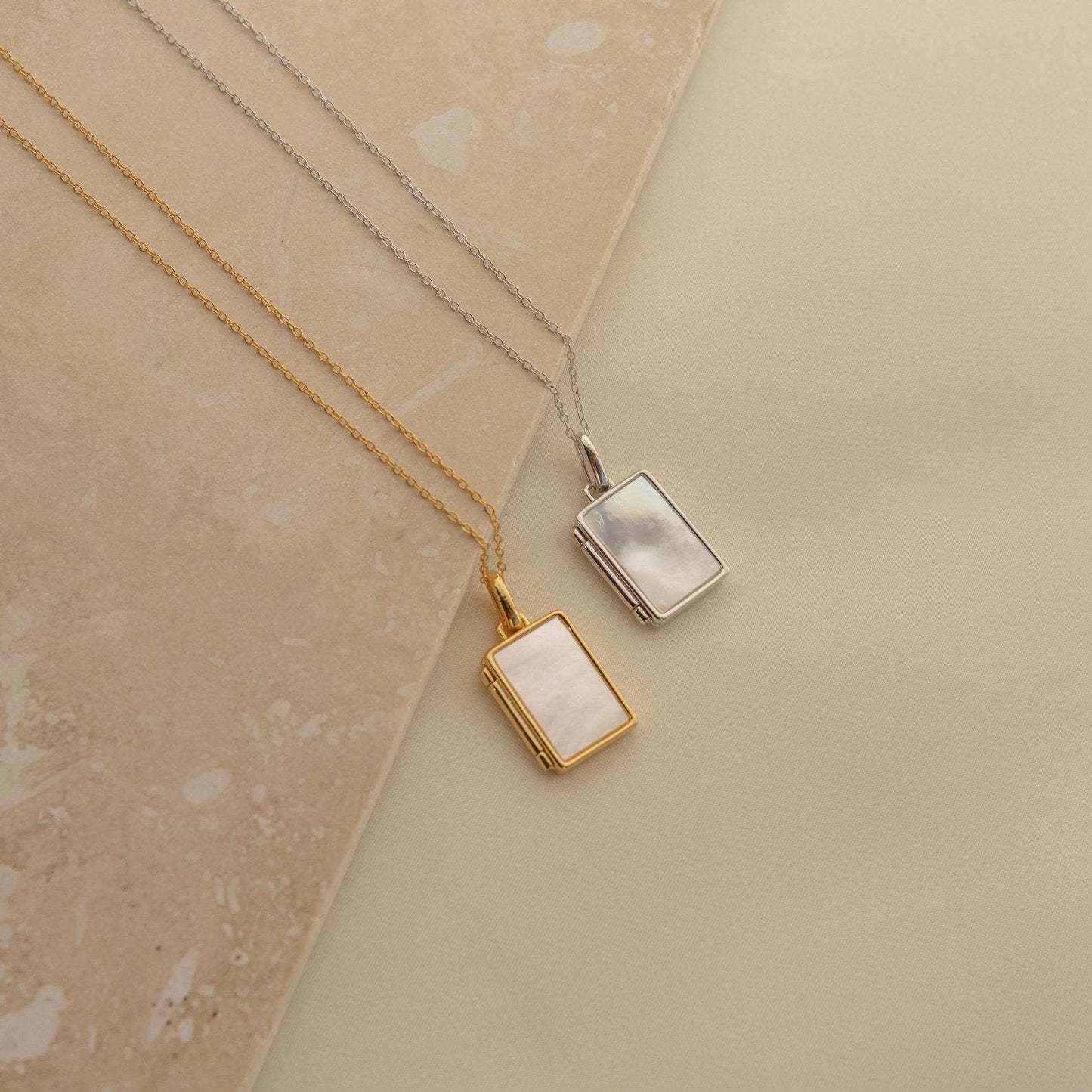 Shell Inlay Locket Pendant Necklace