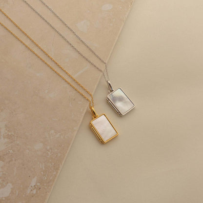 Shell Inlay Locket Pendant Necklace