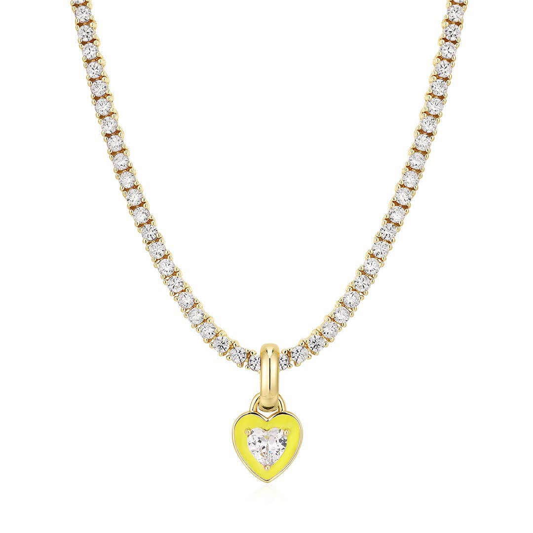 Heart Pendant Gemstone Tennis Necklace