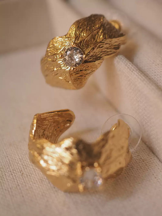 Sanya Textured Leaf Crystal Stud Earrings