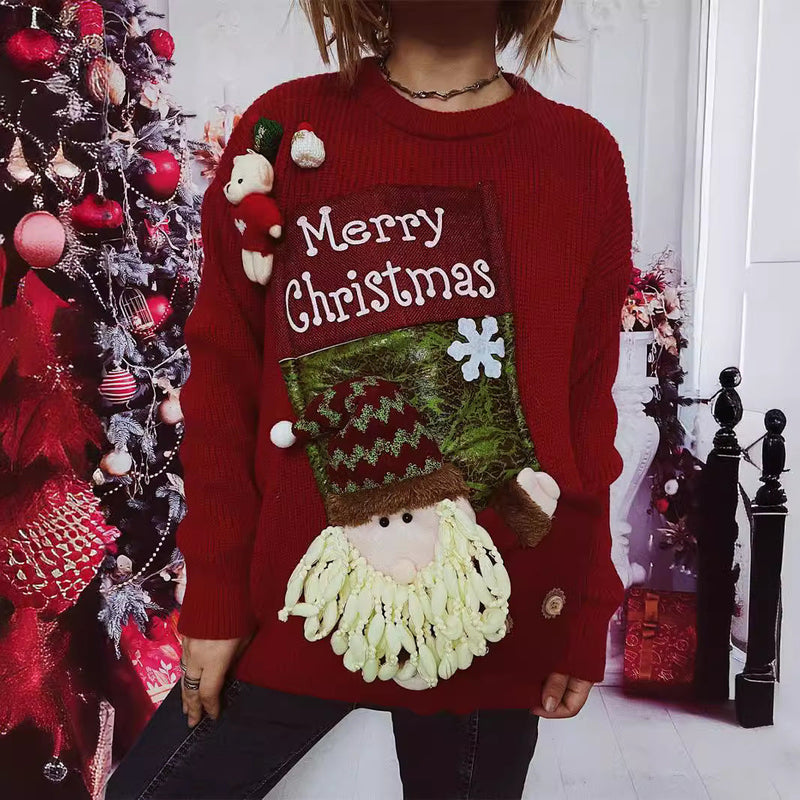 Women's Christmas Sweater with Festive Design and 3D Appliqués R&B