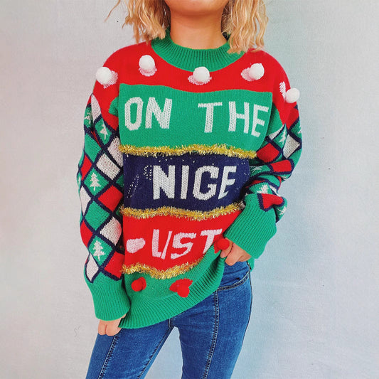 Women's Christmas Sweater with Three-Dimensional Motifs and Glittering Accents R&B
