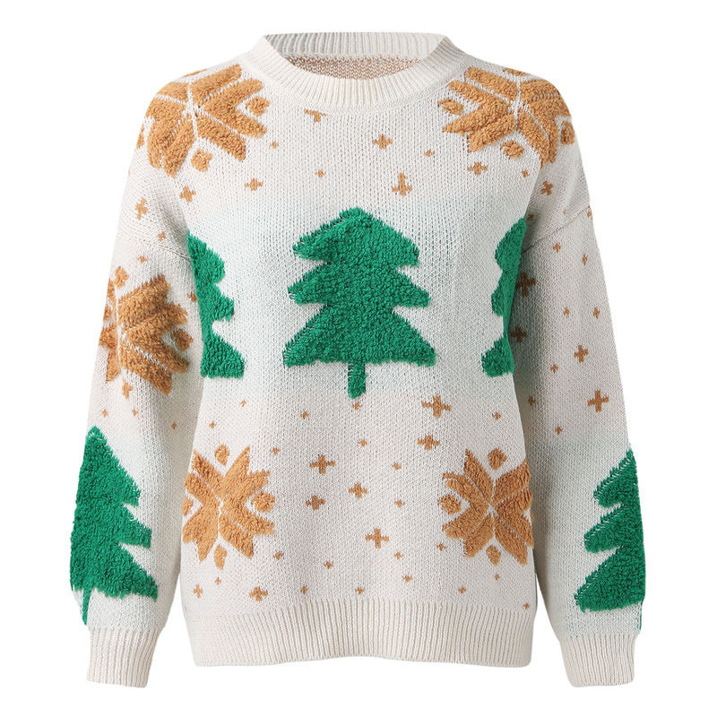 Women's Knit Sweater with Festive Christmas Motif and Reworked Design