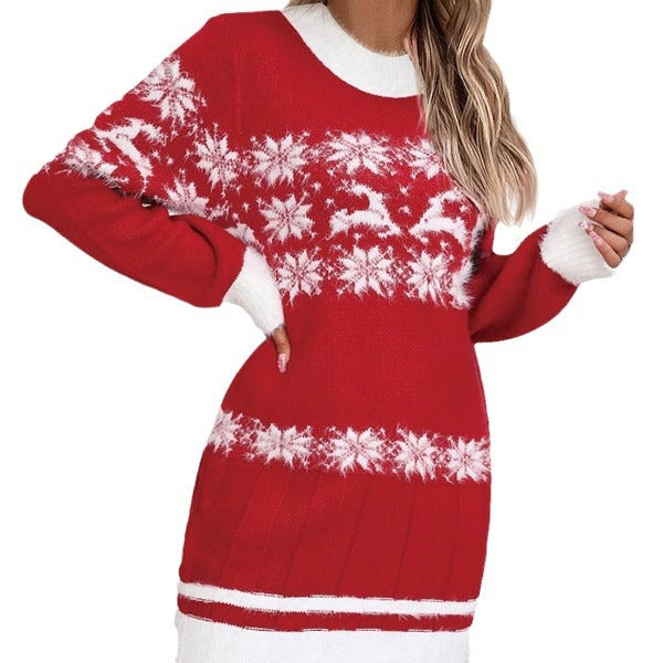 Women's Christmas Sweater with Festive Snowflake Design and Soft Fleece