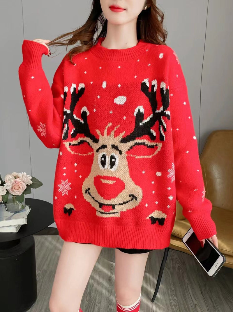 Women's Christmas Sweater with Unique Reindeer Motif