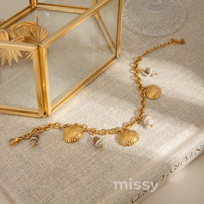 Golden Shell & Natural Seashell Charm Bracelet