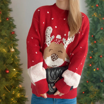 Women's Sweater with Festive Reindeer Motif and Heavenly Design R&B