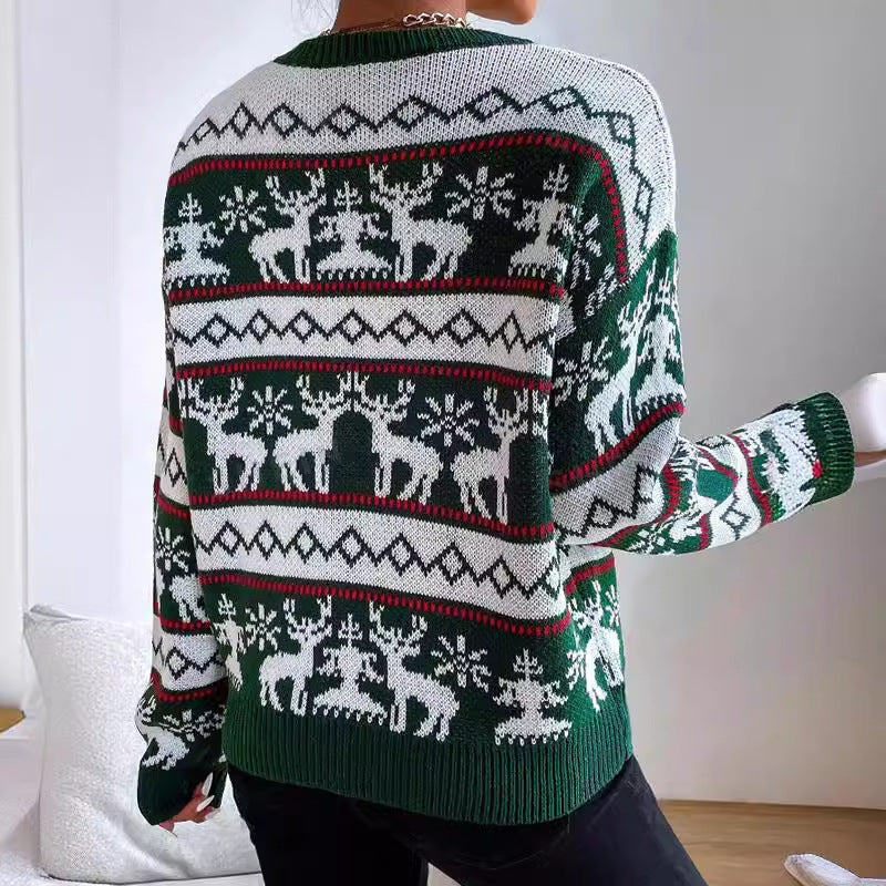 Women's Christmas Sweater with Modern Reindeer Pattern and Exclusive Knit Quality