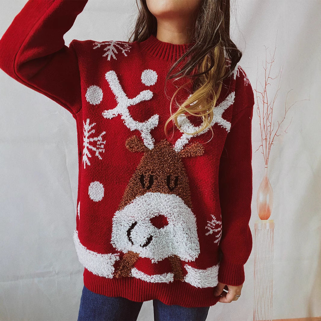 Women's Cozy Christmas Sweater with Fun Reindeer Motif