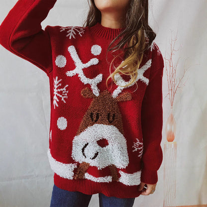 Women's Cozy Christmas Sweater with Fun Reindeer Motif