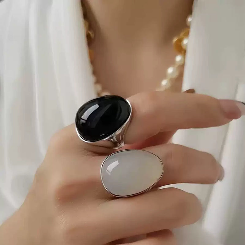 Black Agate & Jade Oval Gemstone Ring
