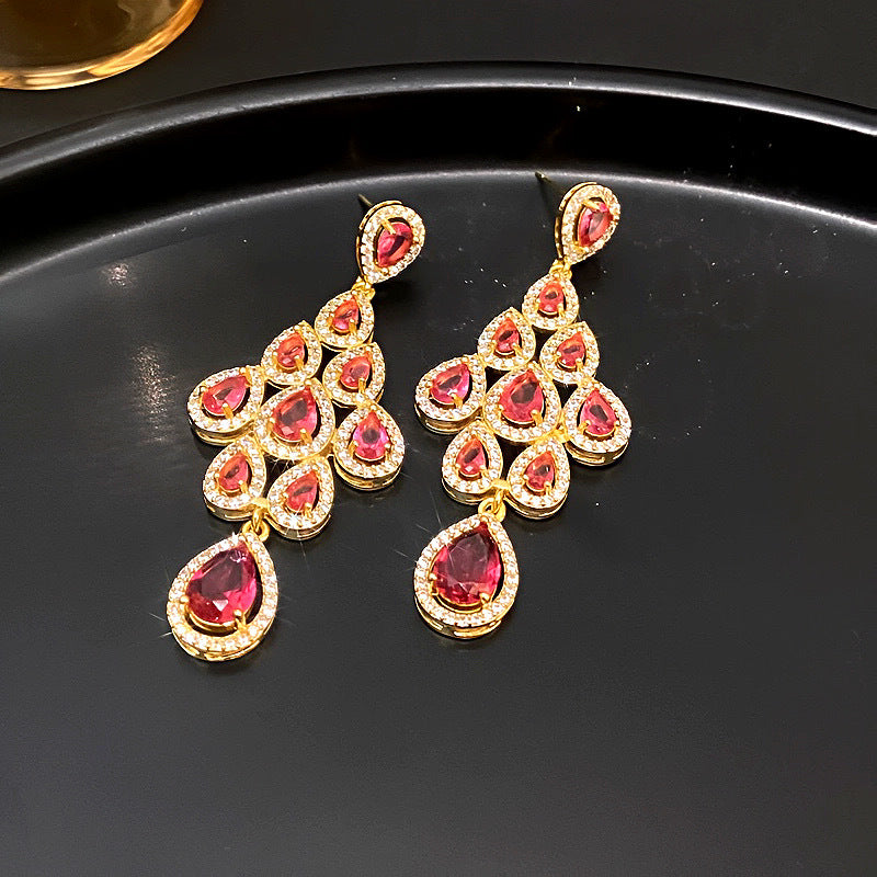 Laurie Zircon Leaf Tassel Earrings