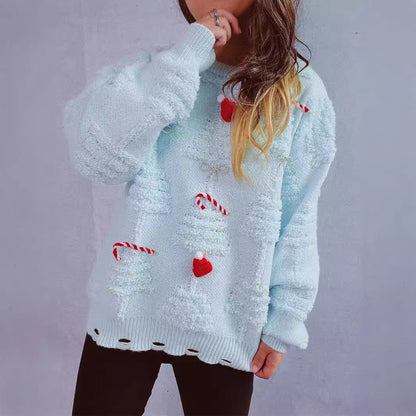 Women's Festive Sweater with Creative Christmas Motifs and Textured Design