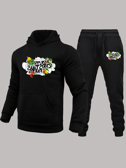 Women's Hoodie and Sweatpants Set with Creative Christmas Motif