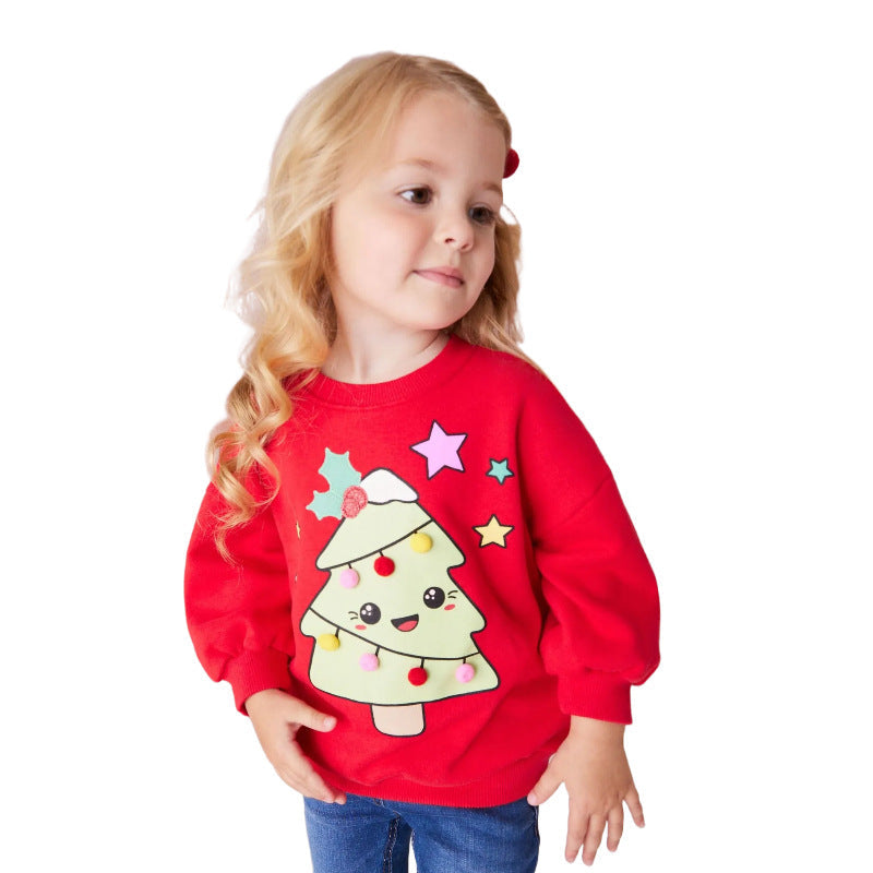 Girls' Sweater with Festive Christmas Tree Motif