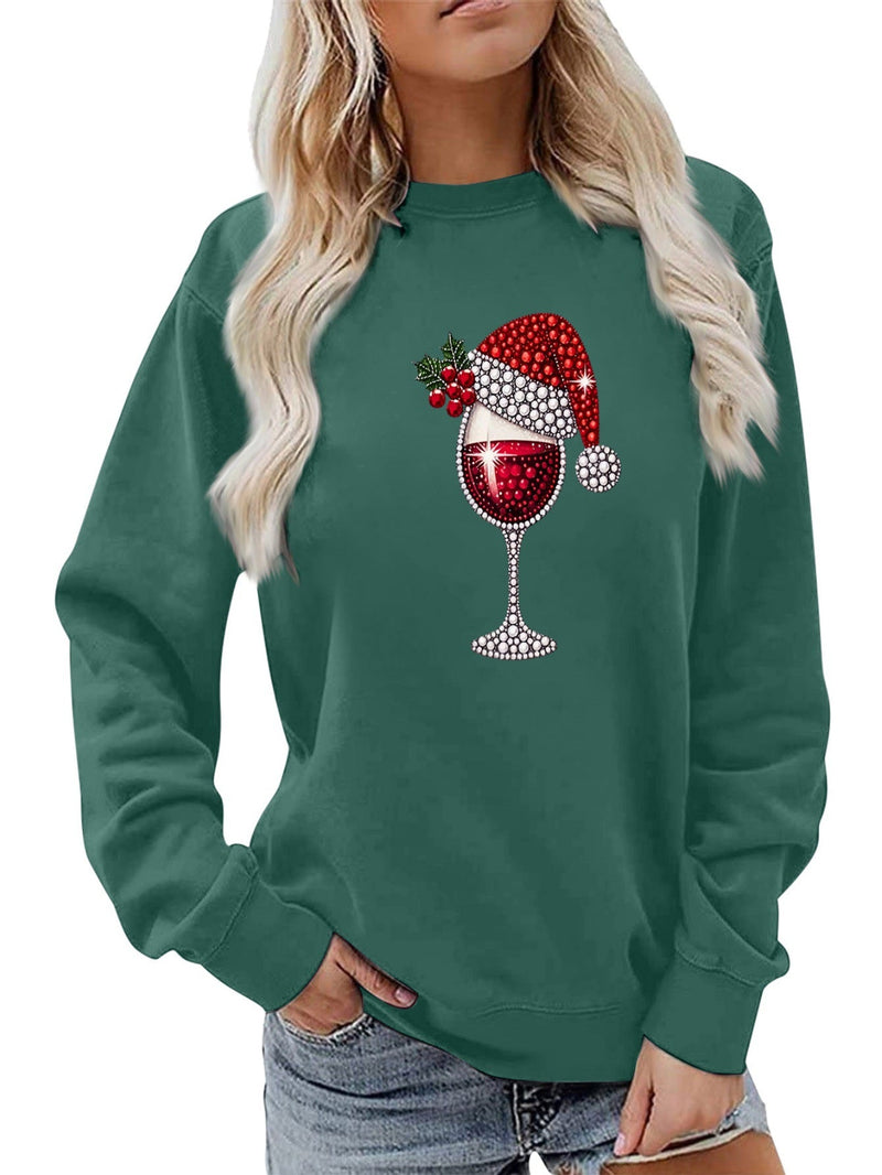 Women's Sweatshirt with Soft Lining and Festive Wine Motif
