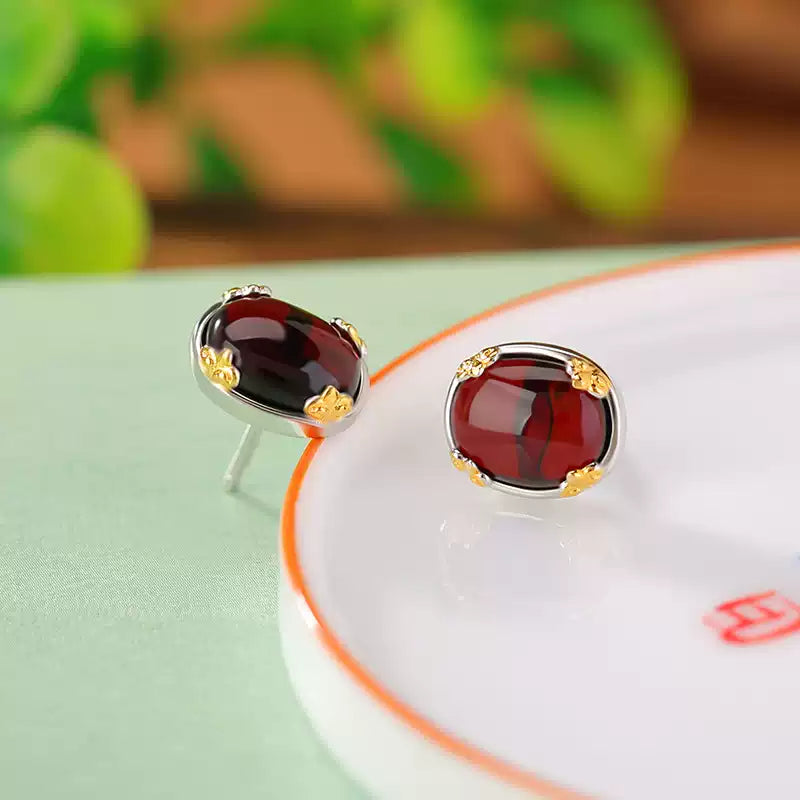 Kira Garnet Oval Stud Earrings