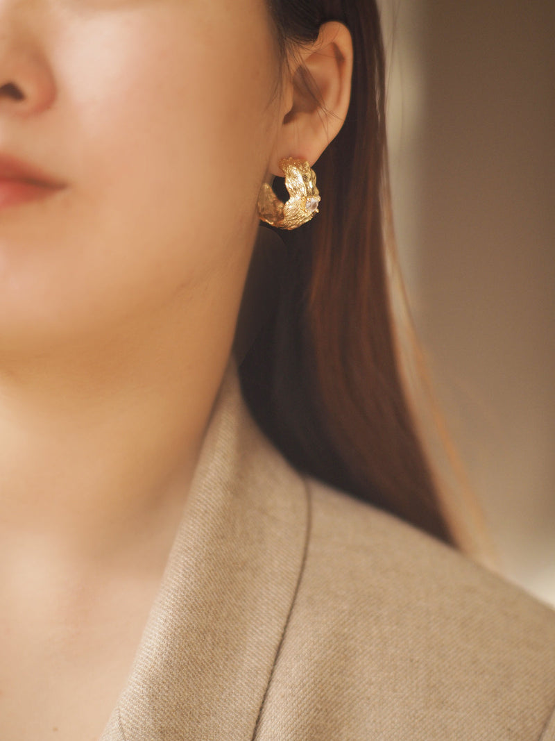 Sanya Textured Leaf Crystal Stud Earrings