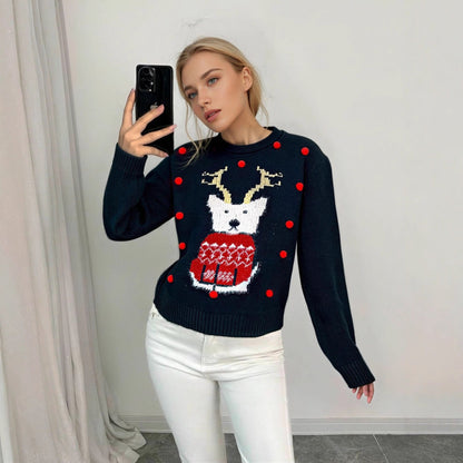 Women's Christmas Sweater with Festive Motifs and Creative 3D Details