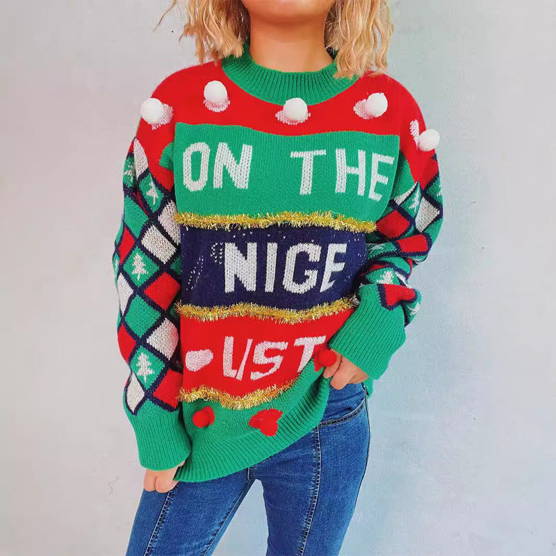 Women's Festive Sweater with Christmas Design and Playful Details R&B