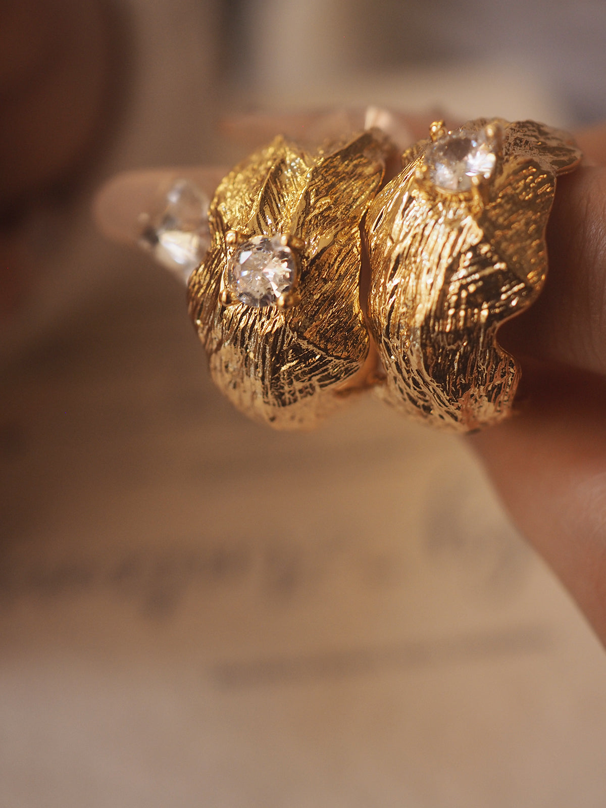 Sanya Textured Leaf Crystal Stud Earrings
